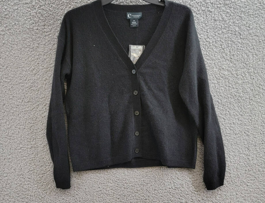 C by Bloomingdale's Cashmere V-Neck Cardigan Women's XS Black Button Closure L/S