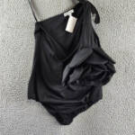 Another Mode Rose Applique One Shoulder Bodysuit Women's S Black Stretch Pull On