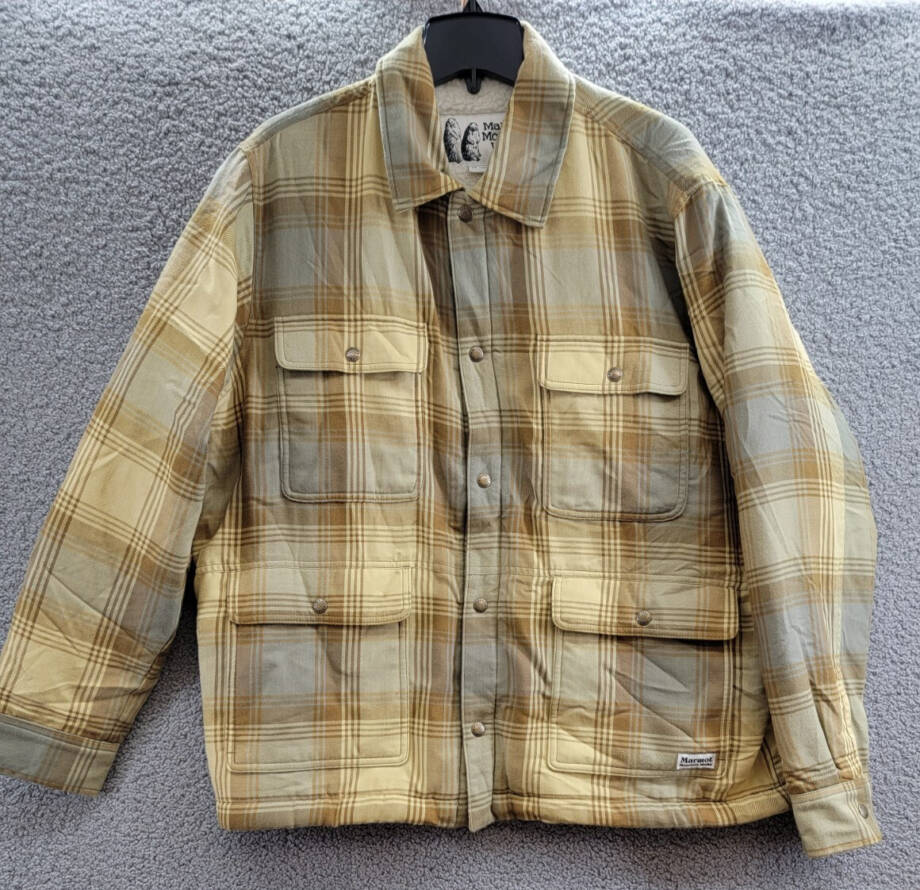 Marmot Ridgefield Plaid Fleece-Lined Flannel Shirt Jacket Men's L Light Oak L/S