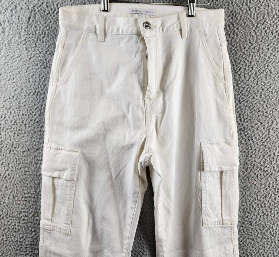 Rebecca Minkoff Cargo Pants Women's 27 Alabaster High Rise Zip/Button Closure