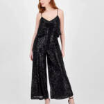 RACHEL Rachel Roy Veronica Sequined Jumpsuit Women's L Black V-Neck Back Zip