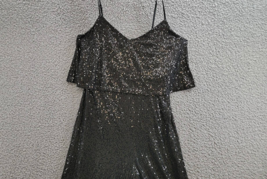 RACHEL Rachel Roy Veronica Sequined Jumpsuit Women's L Black V-Neck Back Zip