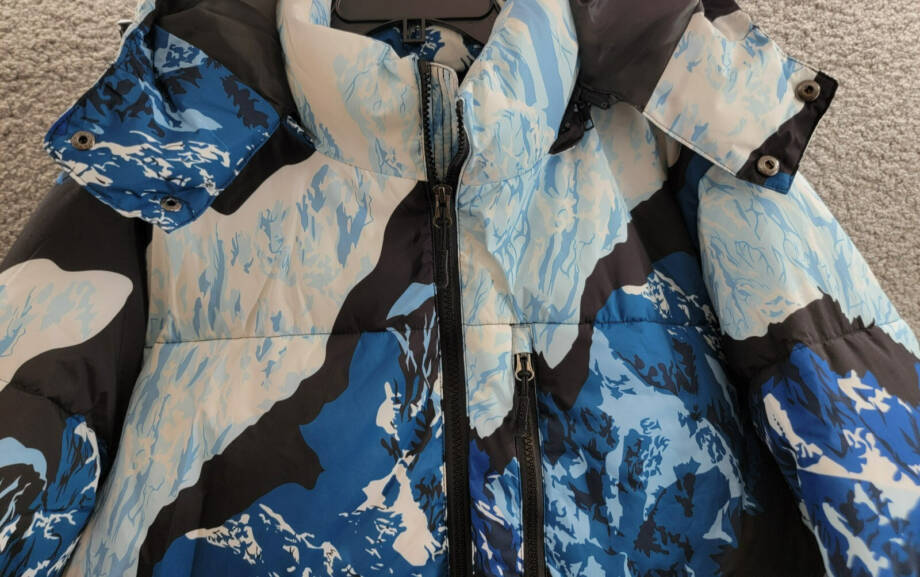 Club Room Stretch Hooded Puffer Jacket Men's L Ski Print Full Zip Long Sleeve