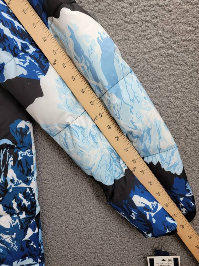 Club Room Stretch Hooded Puffer Jacket Men's L Ski Print Full Zip Long Sleeve