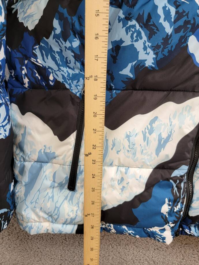 Club Room Stretch Hooded Puffer Jacket Men's L Ski Print Full Zip Long Sleeve