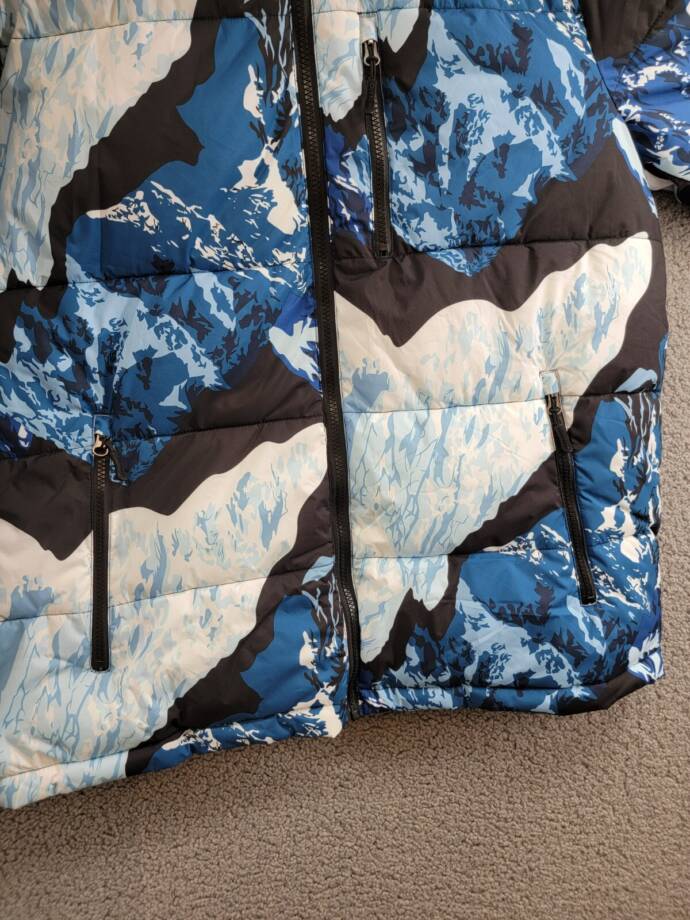 Club Room Stretch Hooded Puffer Jacket Men's L Ski Print Full Zip Long Sleeve