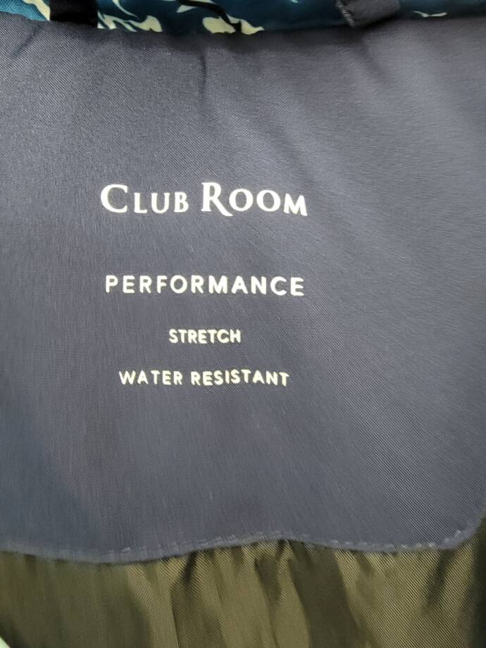 Club Room Stretch Hooded Puffer Jacket Men's L Ski Print Full Zip Long Sleeve