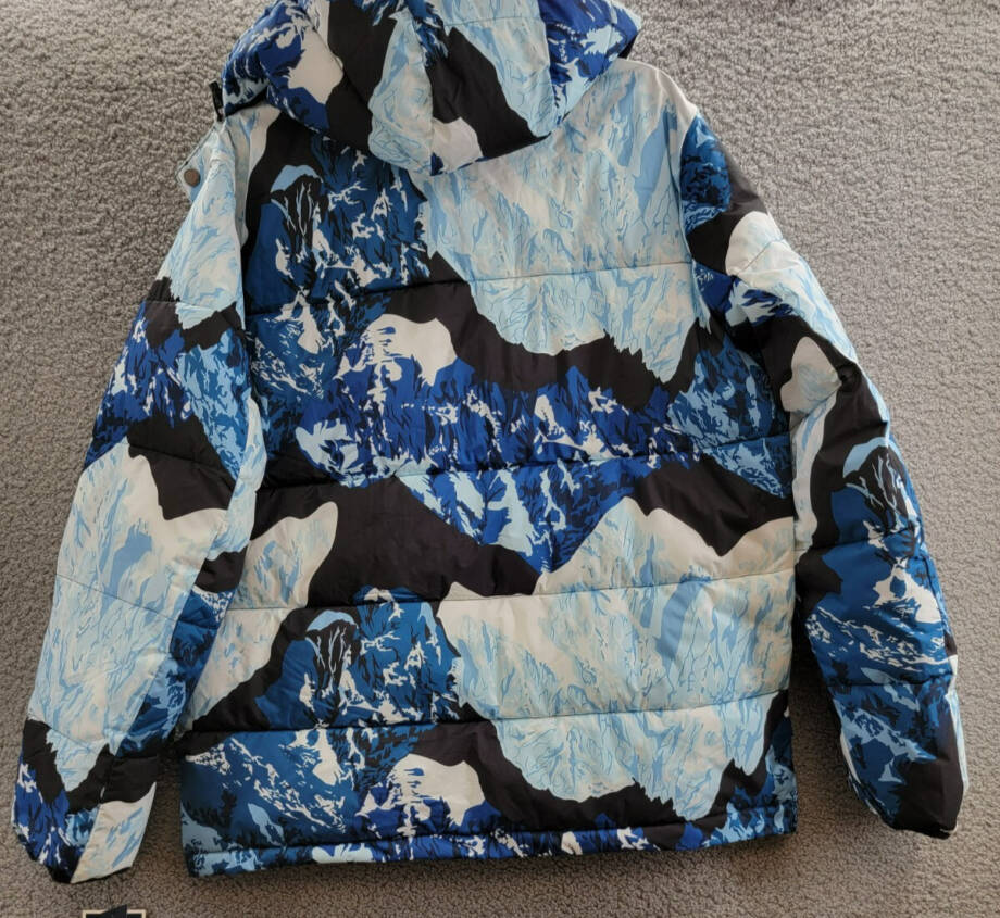 Club Room Stretch Hooded Puffer Jacket Men's L Ski Print Full Zip Long Sleeve