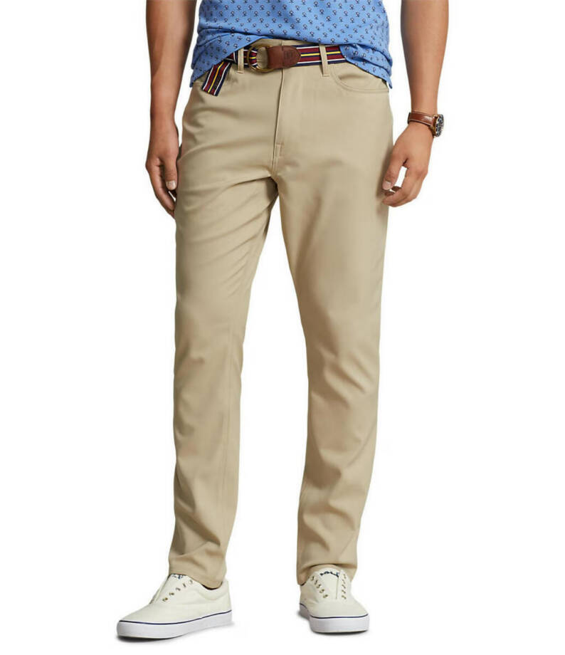Polo Ralph Lauren Slim-Fit Performance Chino Pants Men's 38x30 Khaki Button Zip