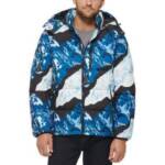 Club Room Stretch Hooded Puffer Jacket Men's M Ski Printed Zip Closure L/S