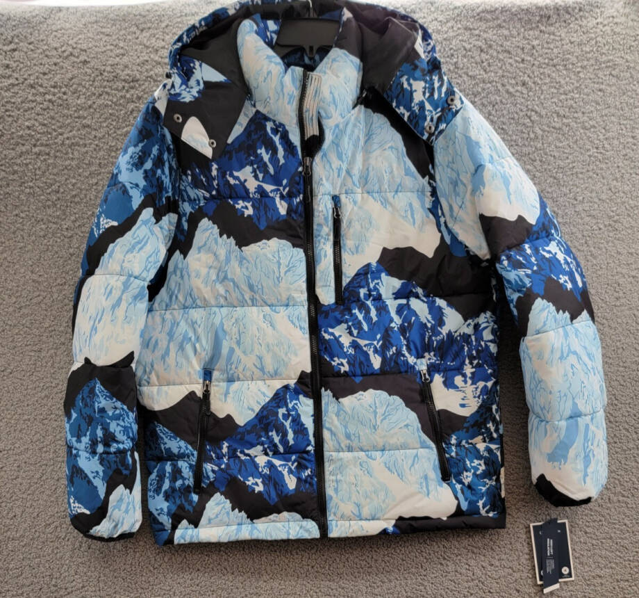 Club Room Stretch Hooded Puffer Jacket Men's M Ski Printed Zip Closure L/S