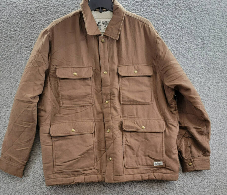 Marmot Ridgefield Sherpa Flannel Shirt Jacket Men's L Pinecone Flap Pockets L/S