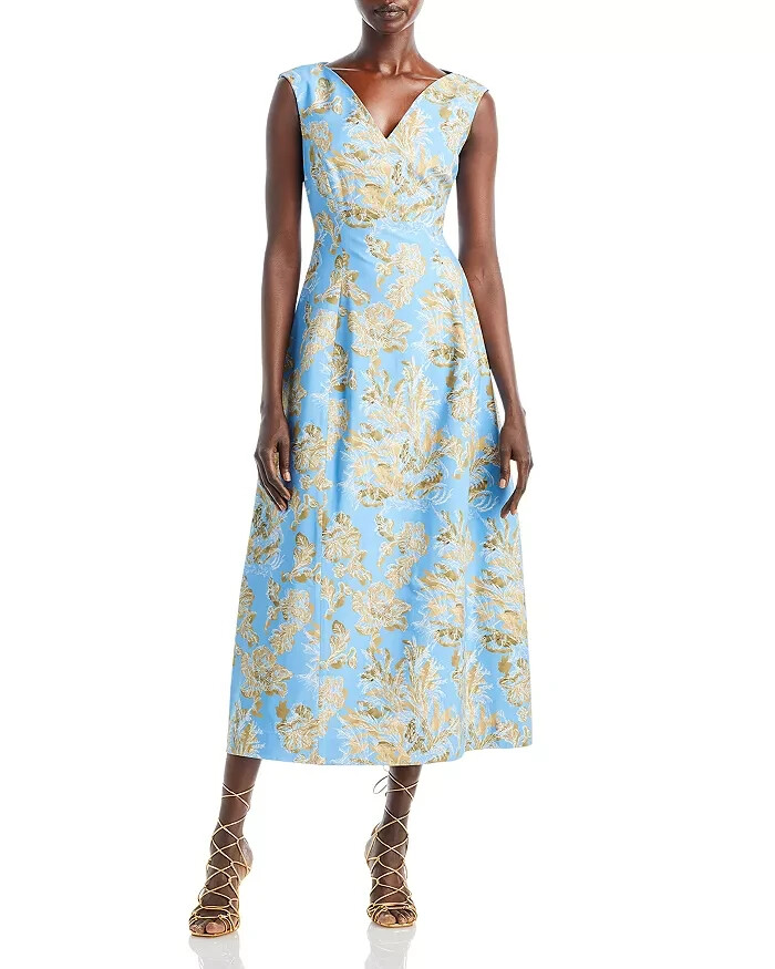 Lafayette 148 New York Sleeveless Portrait Dress Women's 2 Cool Blue Multi ZipUp