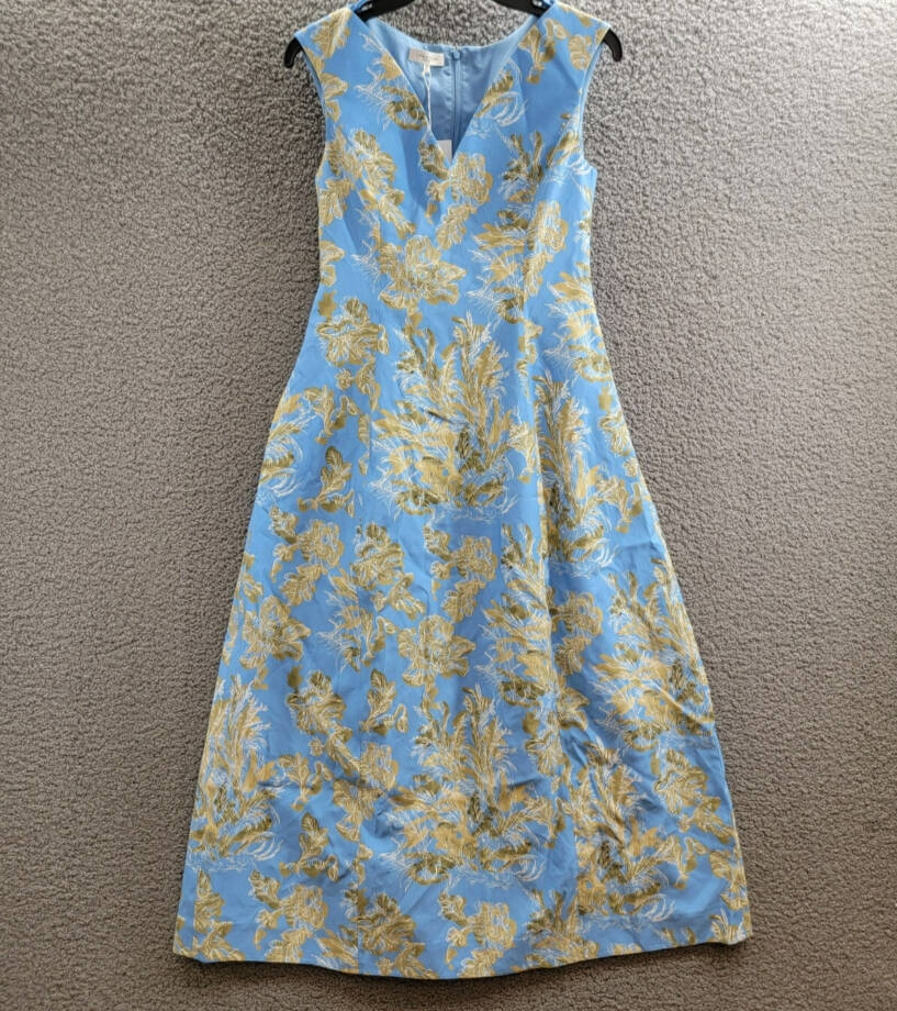 Lafayette 148 New York Sleeveless Portrait Dress Women's 2 Cool Blue Multi ZipUp