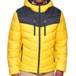 Club Room Chevron Quilted Hooded Puffer Jacket Men's L Yellow Zip Closure L/S~