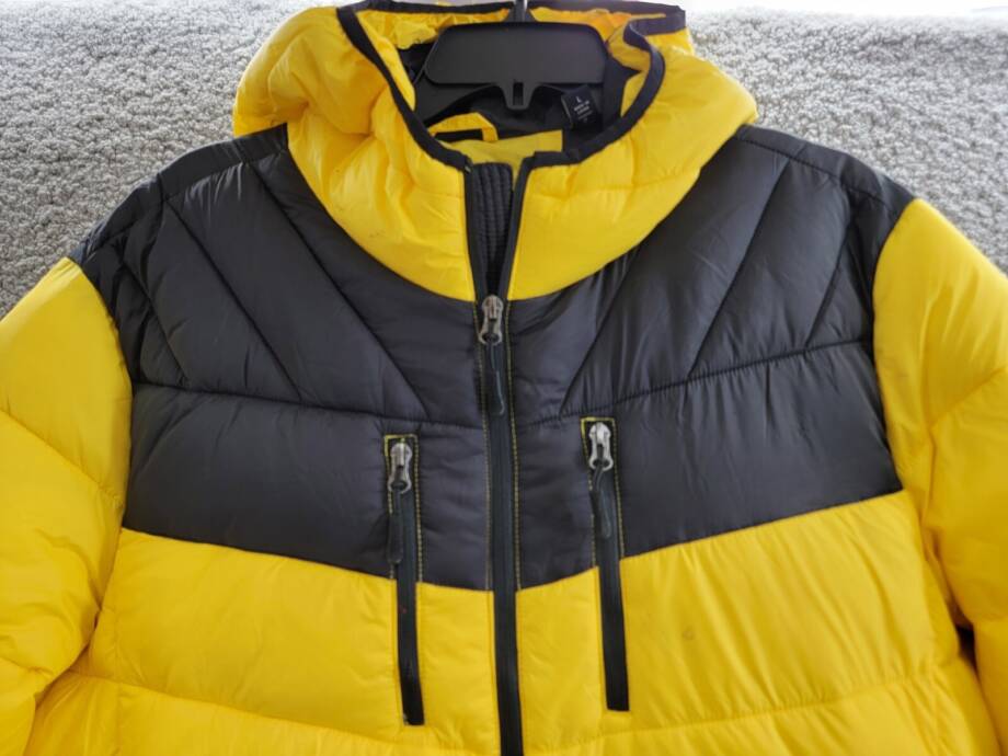 Club Room Chevron Quilted Hooded Puffer Jacket Men's L Yellow Zip Closure L/S~