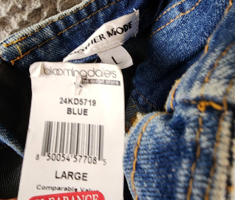 Another Mode Denim Mini Dress Women's L Blue Two Side Slant Pocket Strapless