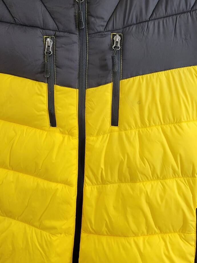Club Room Chevron Quilted Hooded Puffer Jacket Men's L Yellow Zip Closure L/S~