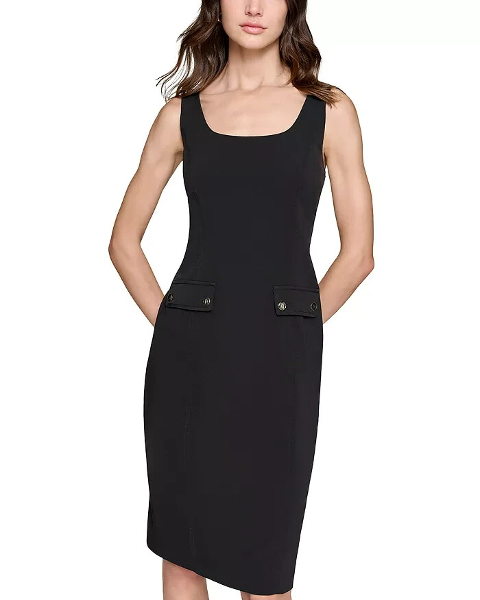 KARL LAGERFELD PARIS Square Neck Crepe Dress Women's 8 Black Back Zip Closure