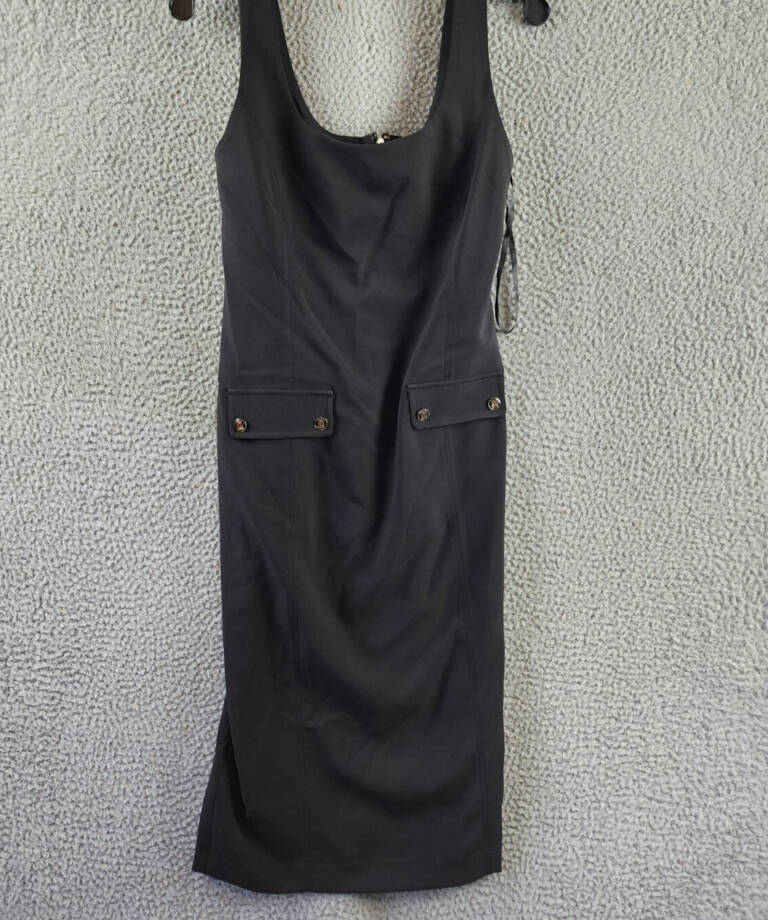 KARL LAGERFELD PARIS Square Neck Crepe Dress Women's 8 Black Back Zip Closure