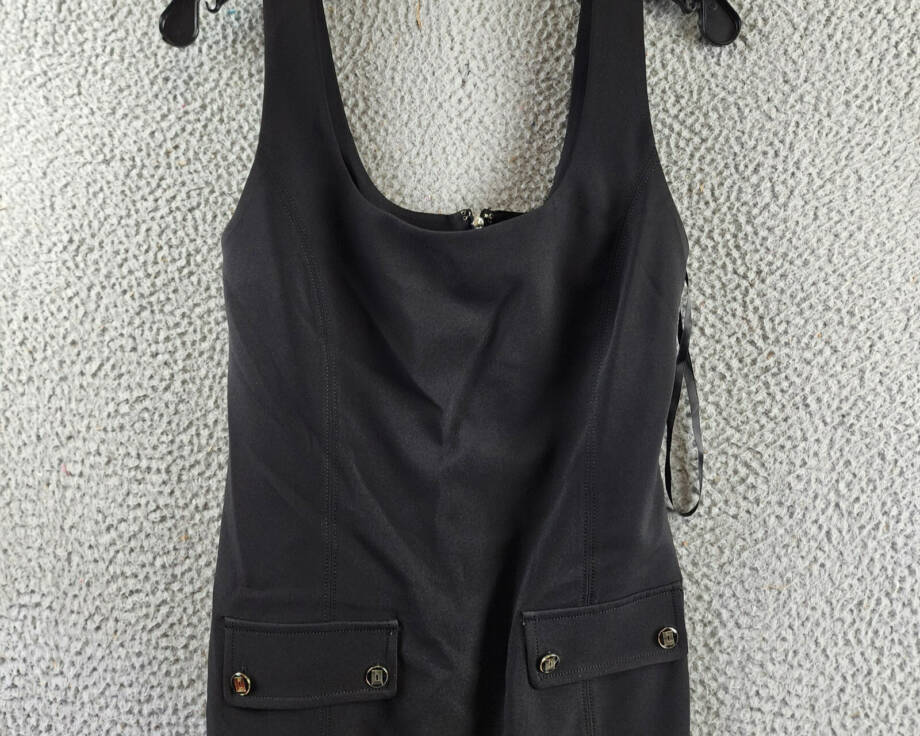 KARL LAGERFELD PARIS Square Neck Crepe Dress Women's 8 Black Back Zip Closure