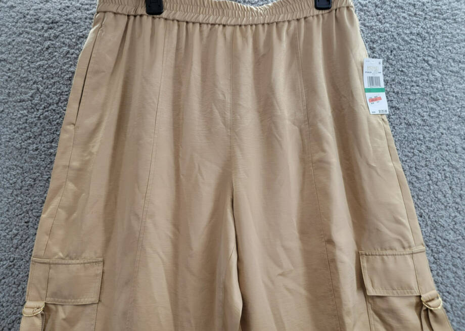 MICHAEL Michael Kors Utility Pull-On Pants Women's L Khaki Solid Elastic Waist