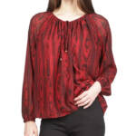 MICHAEL Michael Kors Tie-Neck Top Women's M Rhubarb Printed Long Sleeve Pullover