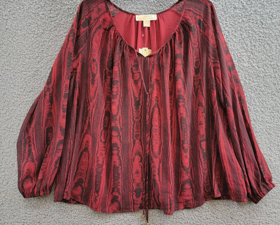 MICHAEL Michael Kors Tie-Neck Top Women's M Rhubarb Printed Long Sleeve Pullover