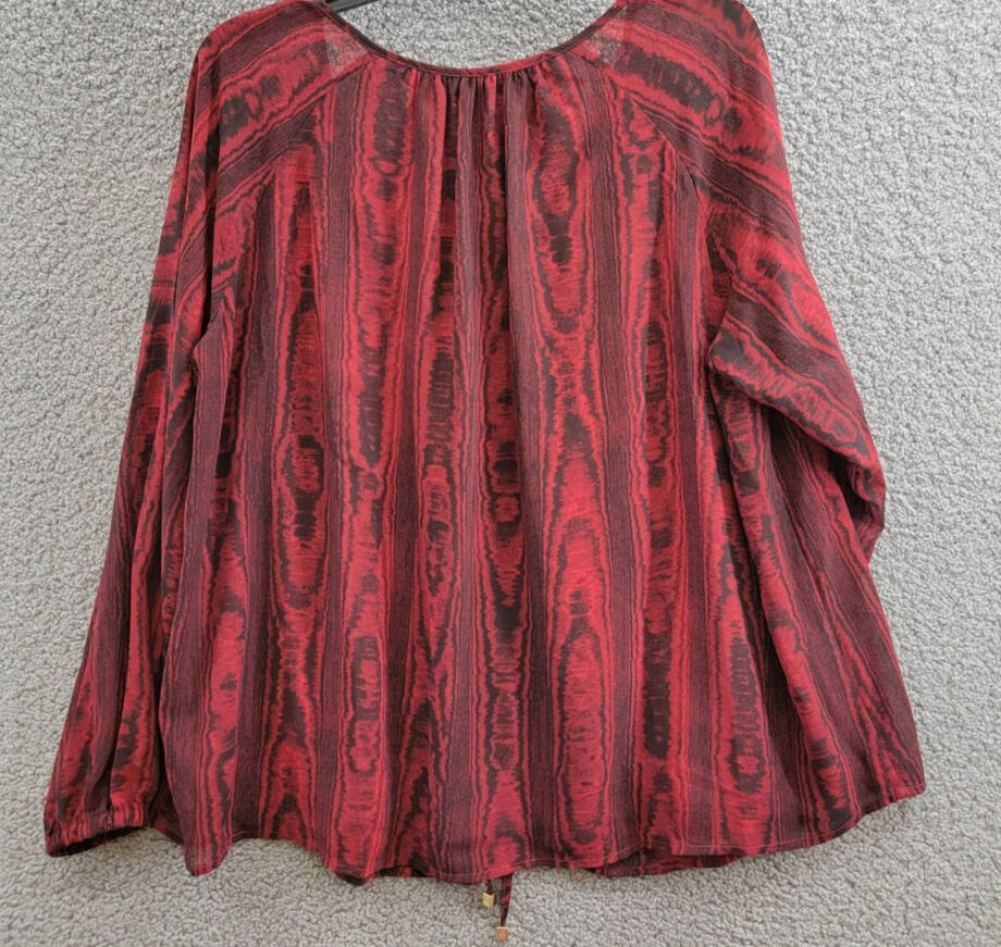 MICHAEL Michael Kors Tie-Neck Top Women's M Rhubarb Printed Long Sleeve Pullover