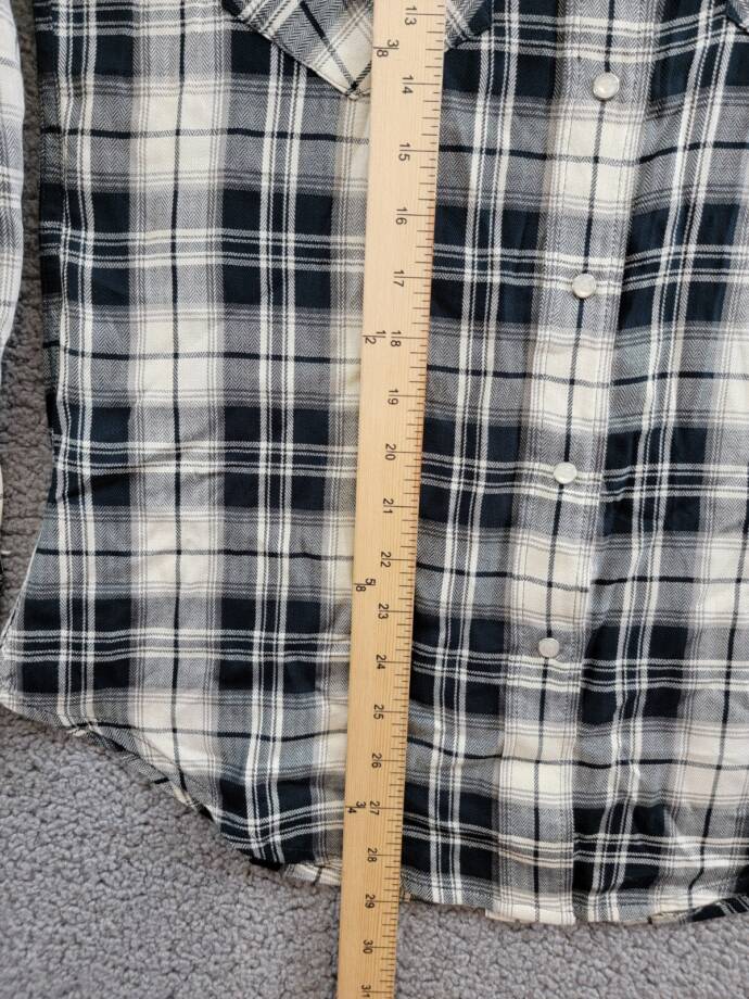 Lauren Ralph Lauren Embroidered Plaid Shirt Women's M Black/Cream Snap Closure