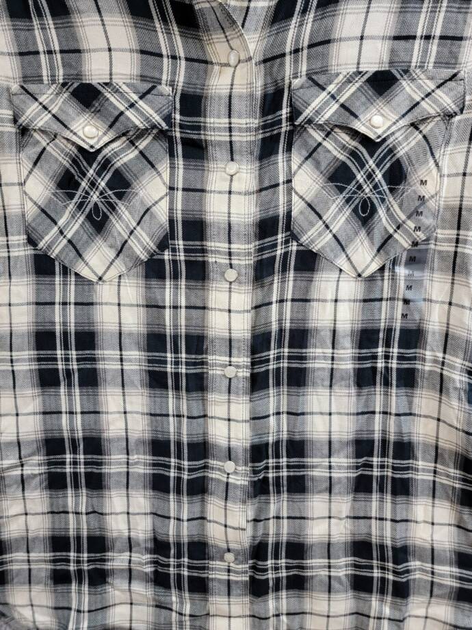 Lauren Ralph Lauren Embroidered Plaid Shirt Women's M Black/Cream Snap Closure