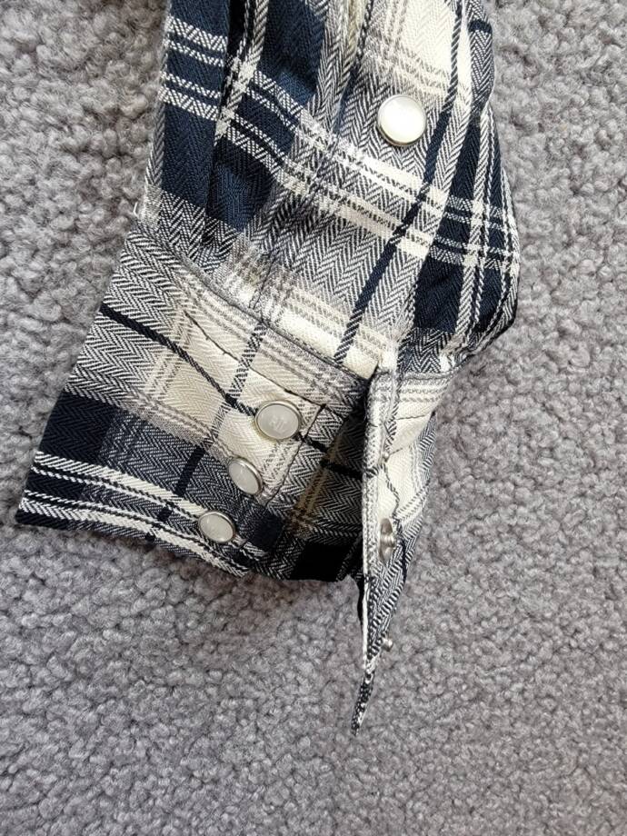 Lauren Ralph Lauren Embroidered Plaid Shirt Women's M Black/Cream Snap Closure