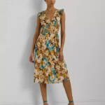 Lauren Ralph Lauren Floral Empire-Waist A-Line Dress Women's 4 Multi Side Zip