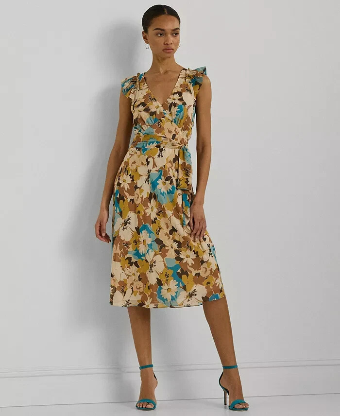 Lauren Ralph Lauren Floral Empire-Waist A-Line Dress Women's 4 Multi Side Zip