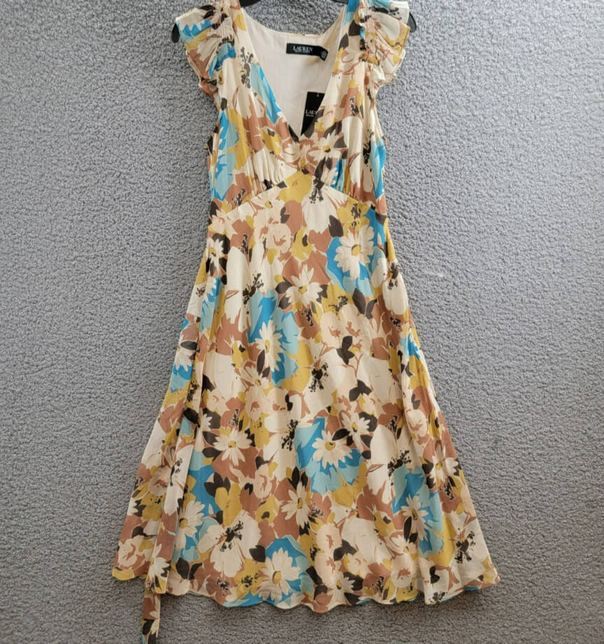 Lauren Ralph Lauren Floral Empire-Waist A-Line Dress Women's 4 Multi Side Zip