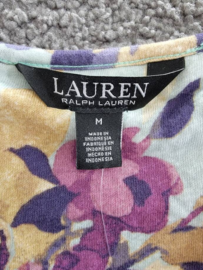 Lauren Ralph Lauren Ruffle Blouson-Sleeve Top Women's M Light Green Linen Blend