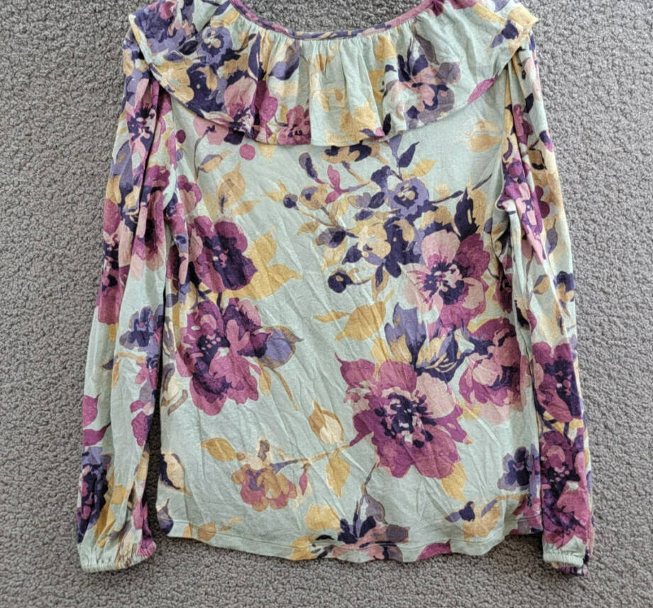 Lauren Ralph Lauren Ruffle Blouson-Sleeve Top Women's M Light Green Linen Blend