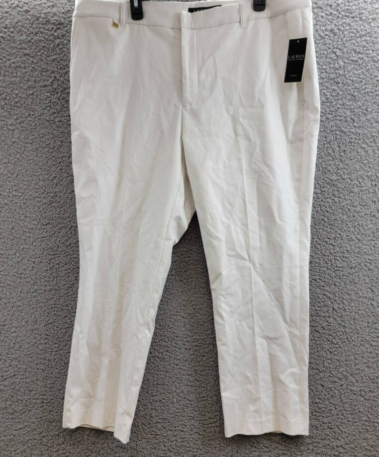 Lauren Ralph Lauren Plus Size Stretch Crop Pants Women's 18W White Zip Hook&Bar