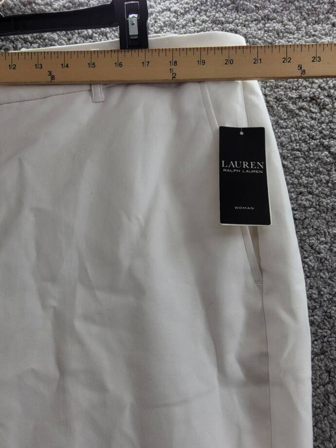 Lauren Ralph Lauren Plus Size Stretch Crop Pants Women's 18W White Zip Hook&Bar