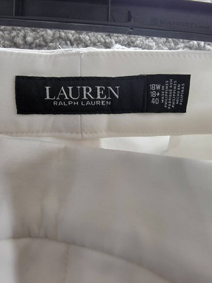 Lauren Ralph Lauren Plus Size Stretch Crop Pants Women's 18W White Zip Hook&Bar