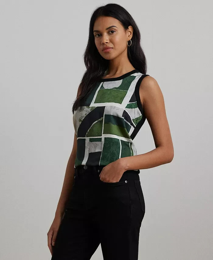 Lauren Ralph Lauren Petite Geo-Print Sleeveless Sweater Women's PM Black Multi