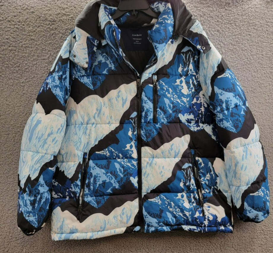 Club Room Stretch Hooded Puffer Jacket Men's Ski Print Side Pockets Full Zip XXL