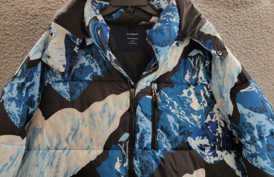 Club Room Stretch Hooded Puffer Jacket Men's Ski Print Side Pockets Full Zip XXL