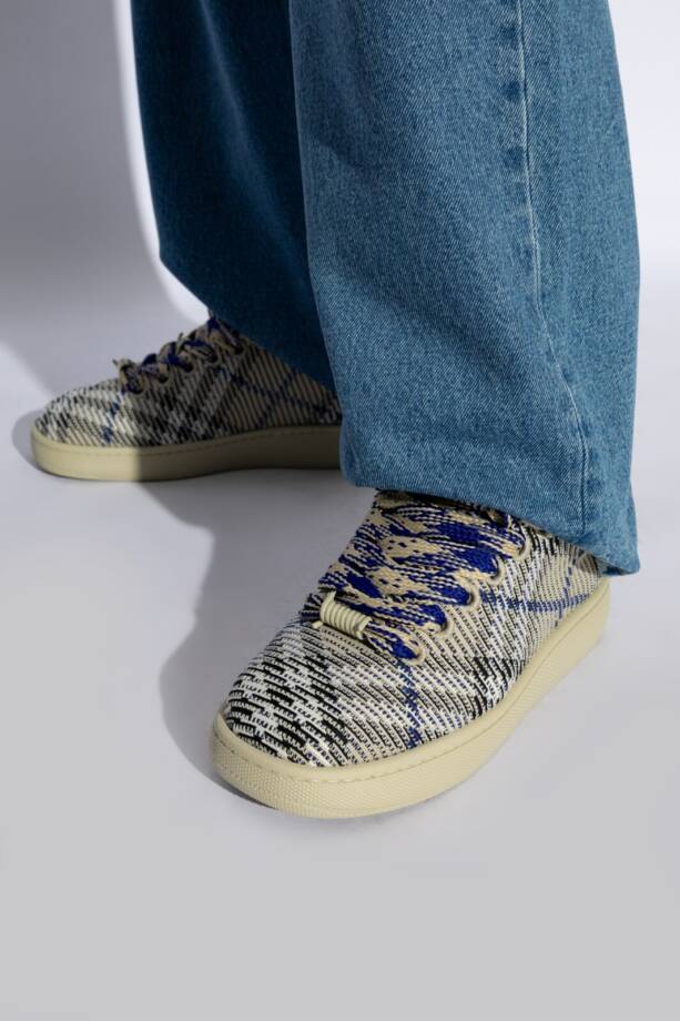 Burberry Check Knit Low Top Sneakers Men's 41/8US Lichen Multi Lace Up Closure