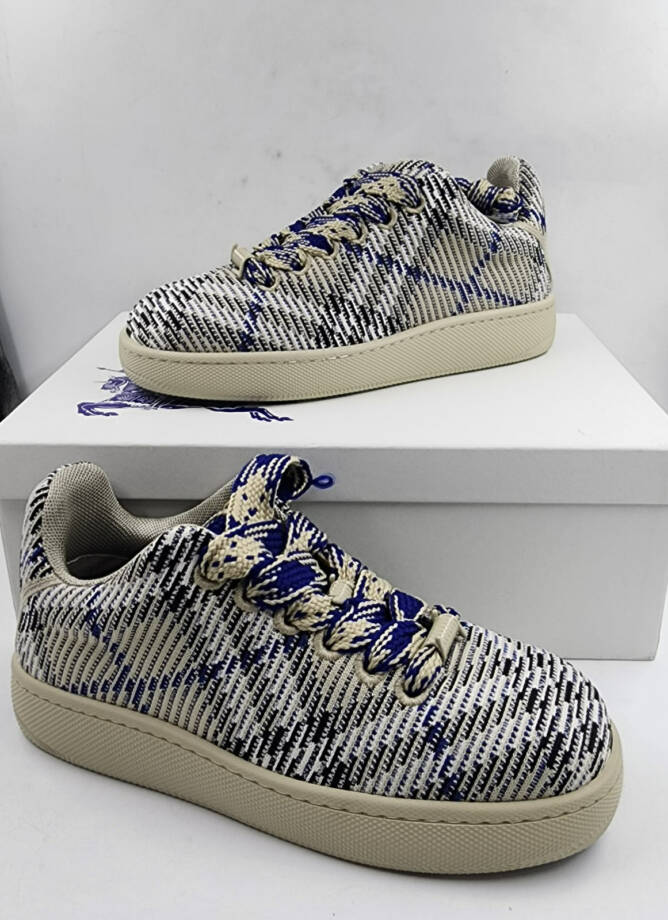 Burberry Check Knit Low Top Sneakers Men's 41/8US Lichen Multi Lace Up Closure