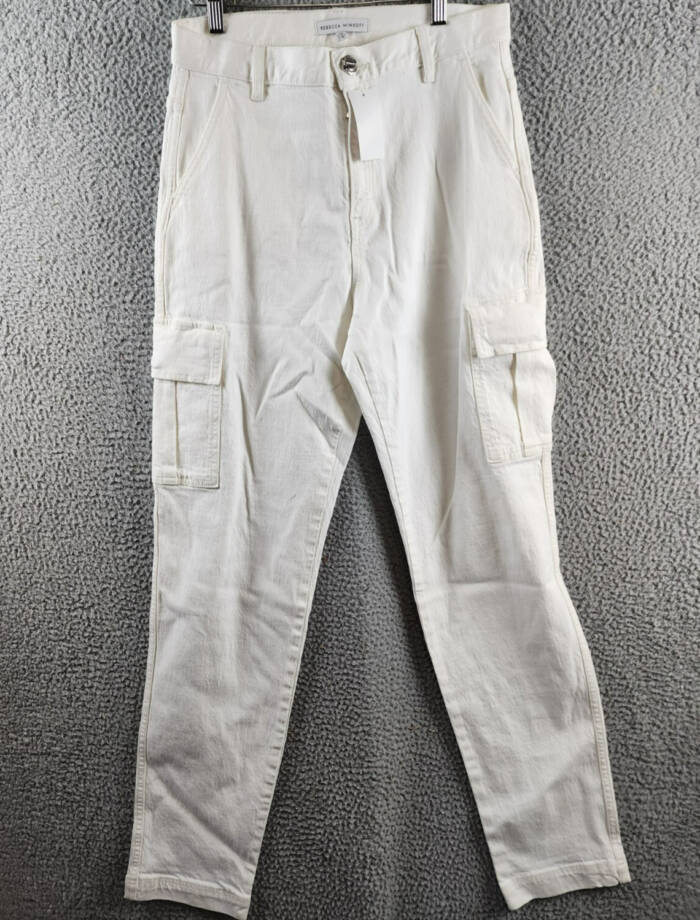 Rebecca Minkoff Relaxed Cargo Pants Women's 26 Alabaster Button Zip Closure