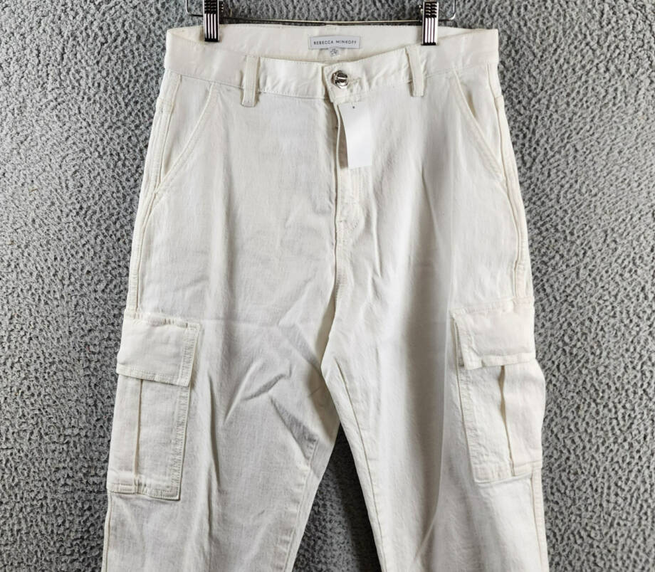 Rebecca Minkoff Relaxed Cargo Pants Women's 26 Alabaster Button Zip Closure