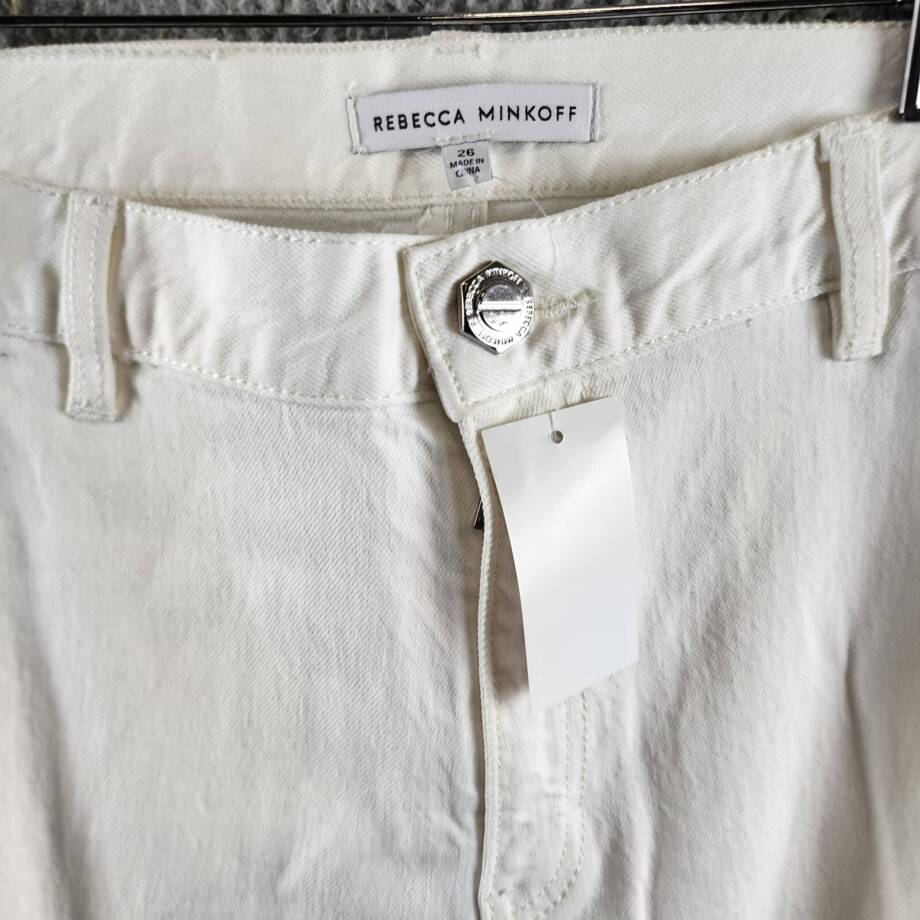 Rebecca Minkoff Relaxed Cargo Pants Women's 26 Alabaster Button Zip Closure