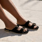 Chloé Alize Buckled Slide Sandals Women's 6.5US Black/Gold Open Toe Slip On