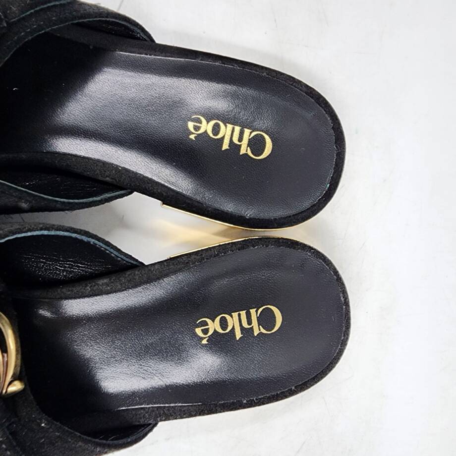 Chloé Alize Buckled Slide Sandals Women's 6.5US Black/Gold Open Toe Slip On